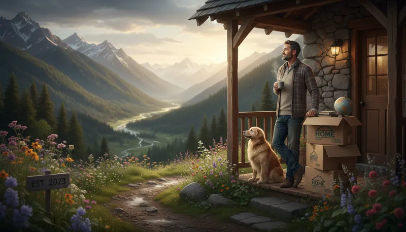 Illustration of from away: from another place or location