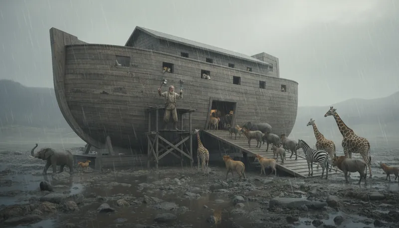 Illustration of ark: a large boat for saving animals