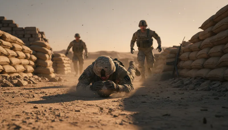 Illustration of fall on a grenade: to sacrifice oneself for others