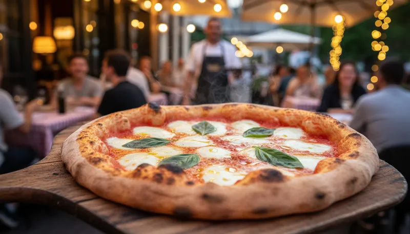 Illustration of margherita: A classic pizza topped with tomato and cheese.