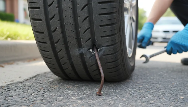 Illustration of puncture: A small hole made by a sharp object.