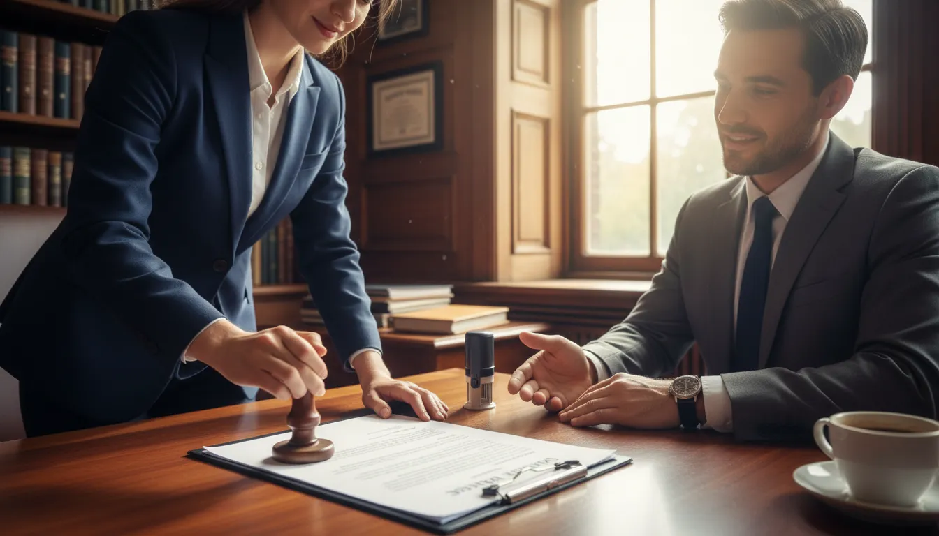 Illustration of notarize: to certify a document as authentic and valid