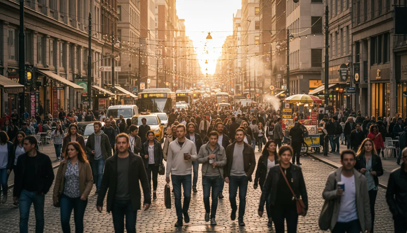 “bustle” kelimesinin çizimi: Busy activity or movement.