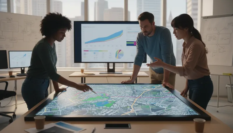 Illustration of geospatial: Related to geographic location and data.