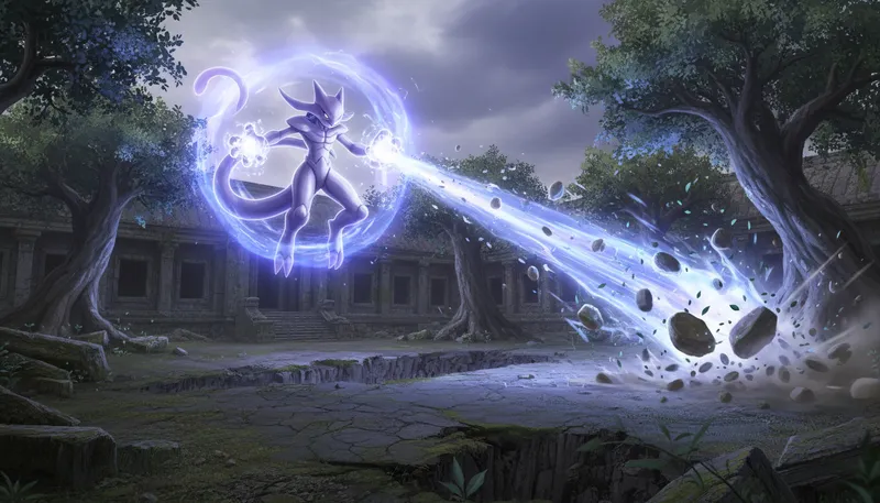 Illustration of mewtwo: a fictional character from Pokémon franchise.