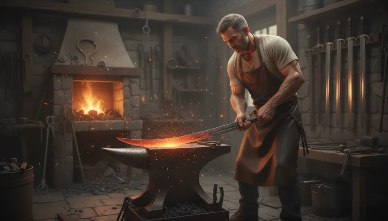 Illustration of blacksmith: a person who makes objects from metal