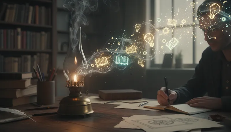 Illustration of smell of the lamp: the scent of hard work and effort