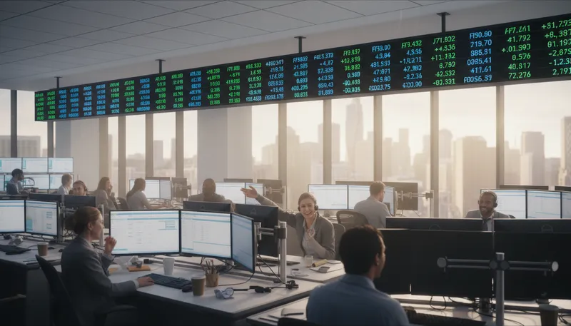 Illustration of ticker: A device showing stock prices continuously.
