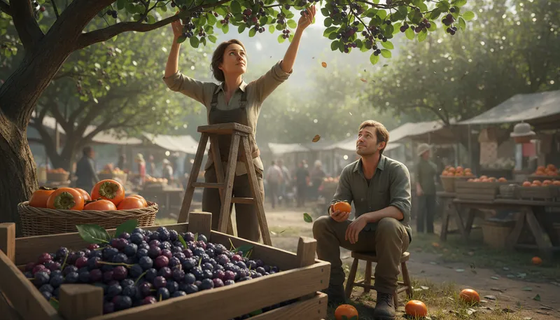 Illustration of huckleberry above one's persimmon: something beyond one's reach or capability