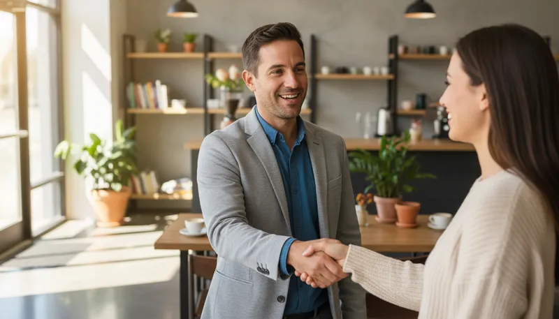 Illustration of pleased to meet you: A polite greeting upon introduction.