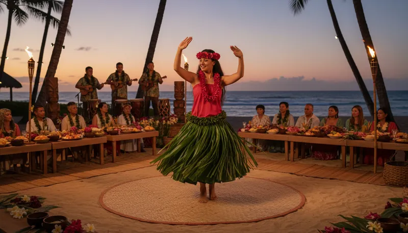 Illustration of hula: A traditional Hawaiian dance with hip movements.
