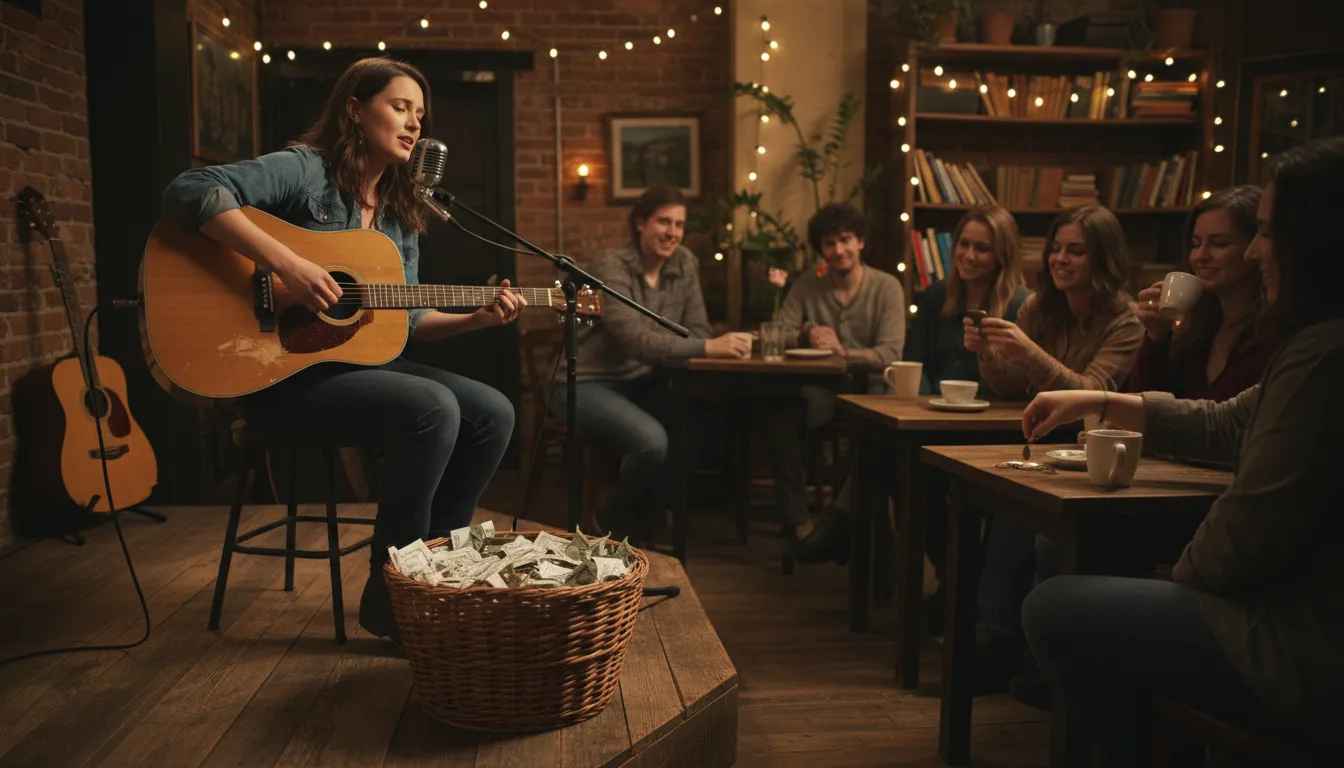 ภาพประกอบของ basket house: A coffeehouse where performers are paid by passing a basket.