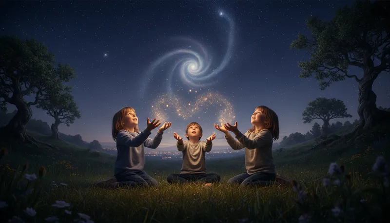 Illustration of stardust: Tiny particles from stars, often used poetically.
