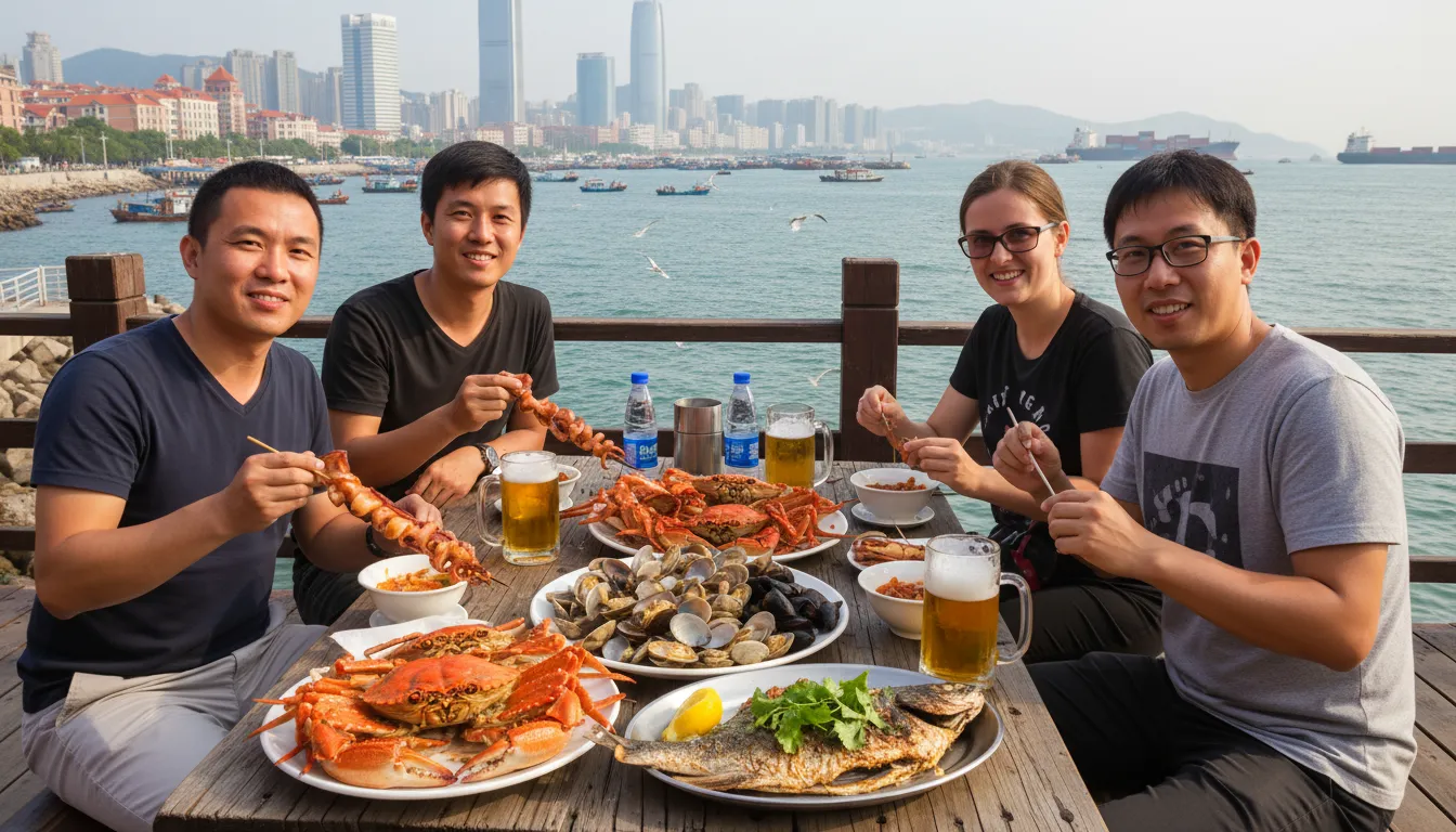 Qingdao 的插图：A coastal city in eastern China.