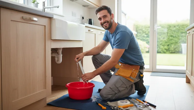 Illustration of plumber's helper: a person assisting a plumber in tasks
