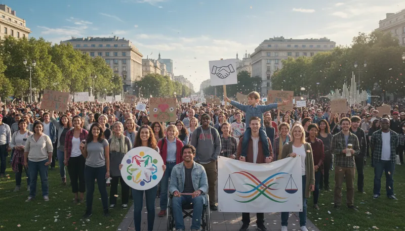 Illustration of equality: The state of being equal in rights.