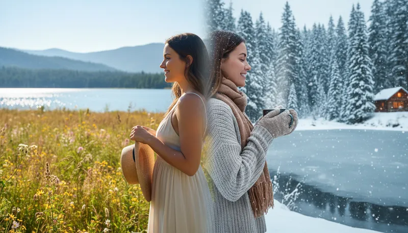 Illustration of summer and winter: The two opposite seasons of the year.