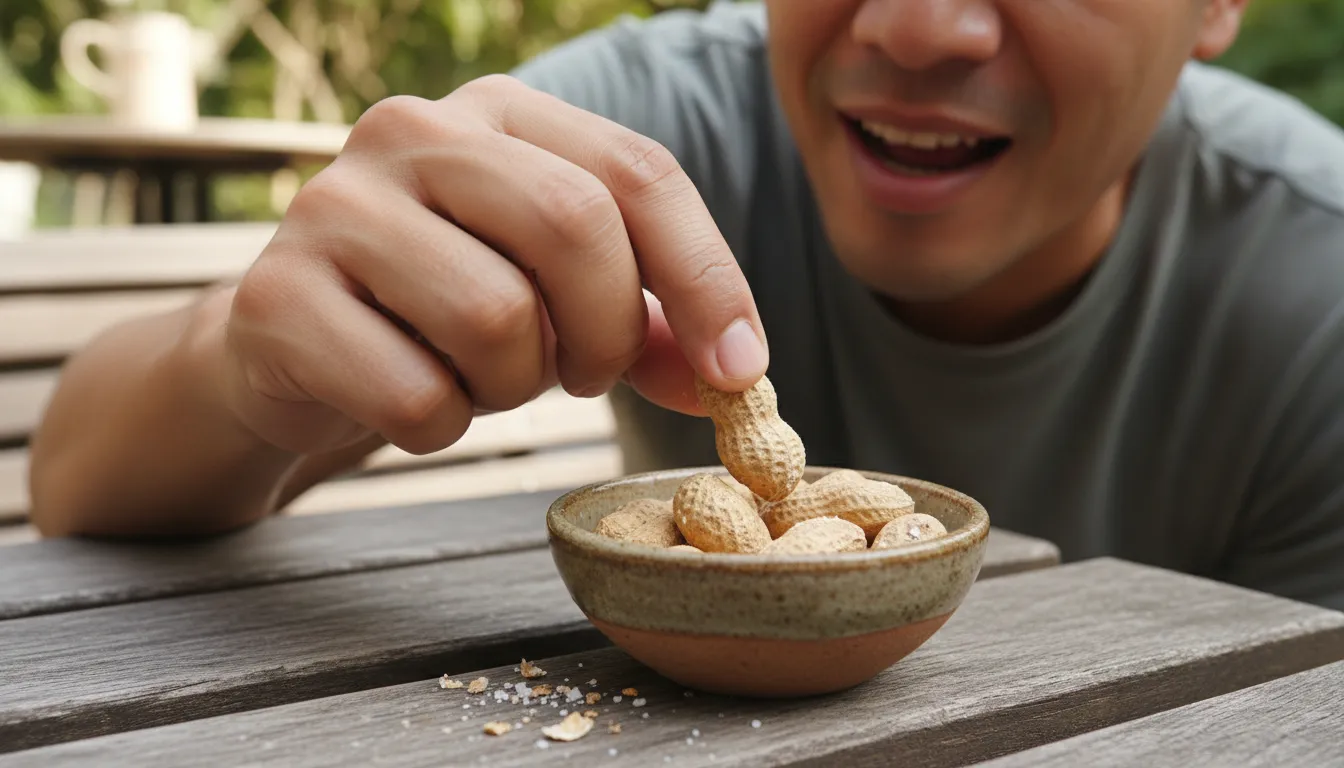 peanutのイラスト：A small, edible seed often used in snacks.