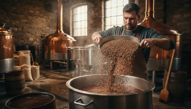 Illustration of malt: Grains soaked and dried for brewing.