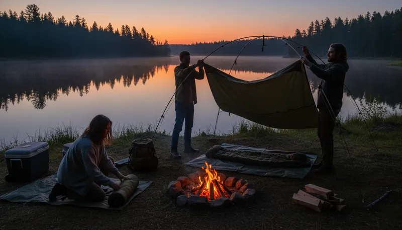Illustration of camp out: To sleep outside, usually in a tent.