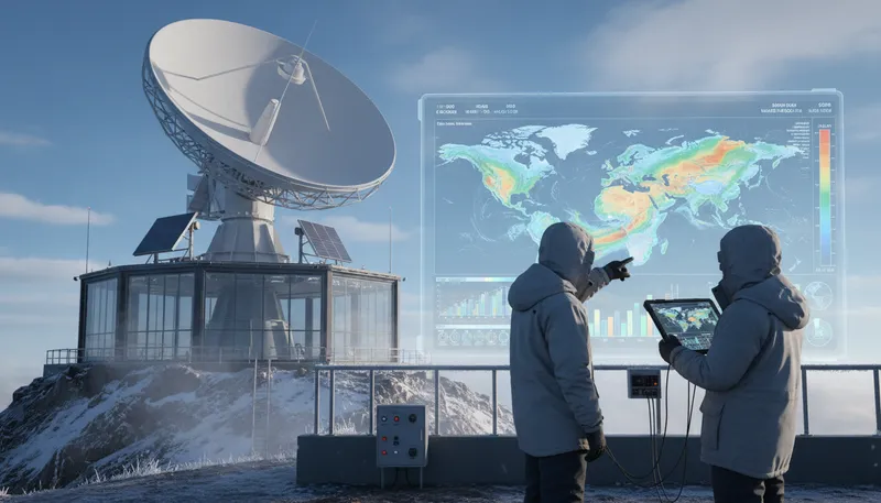 Illustration of telemetry: Data transmission from remote sources to receiving stations.