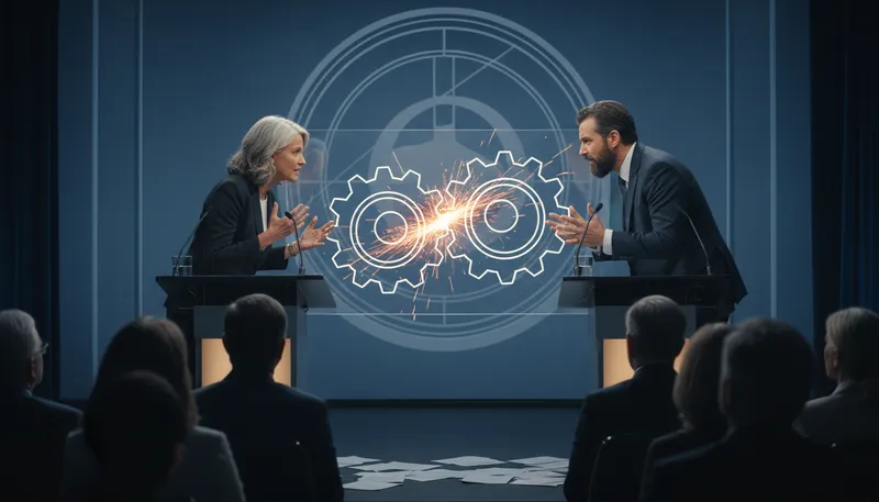Illustration of join issue: to engage in a debate or discussion.