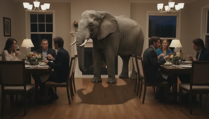 Illustration of elephant in the room: An obvious problem ignored by others.