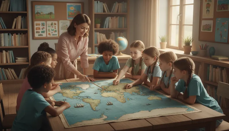 Illustration of geography: The study of the earth's landscapes and features.