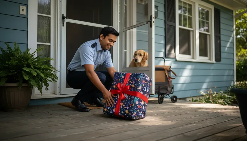 Illustration of mailer: a person who sends letters or packages