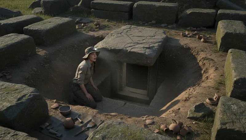 Illustration of tomb: A burial place for a dead person.
