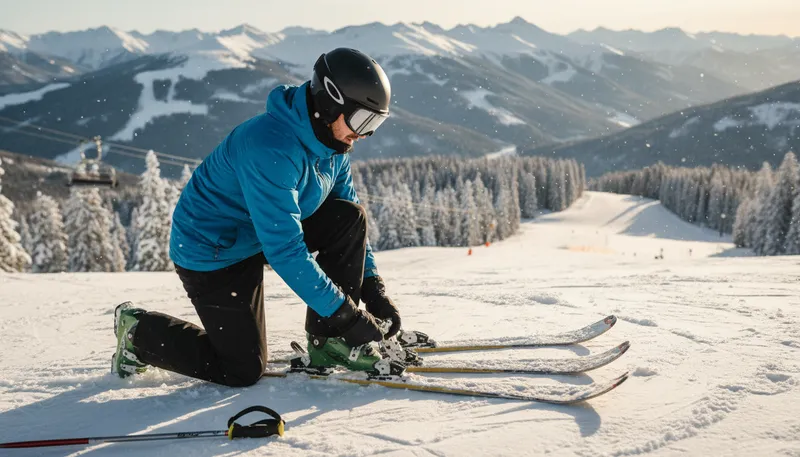 Illustration of ski: a long narrow piece of equipment for skiing