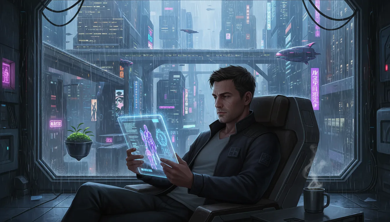 Hình minh họa cho cyberpunk: A genre of science fiction with advanced technology.