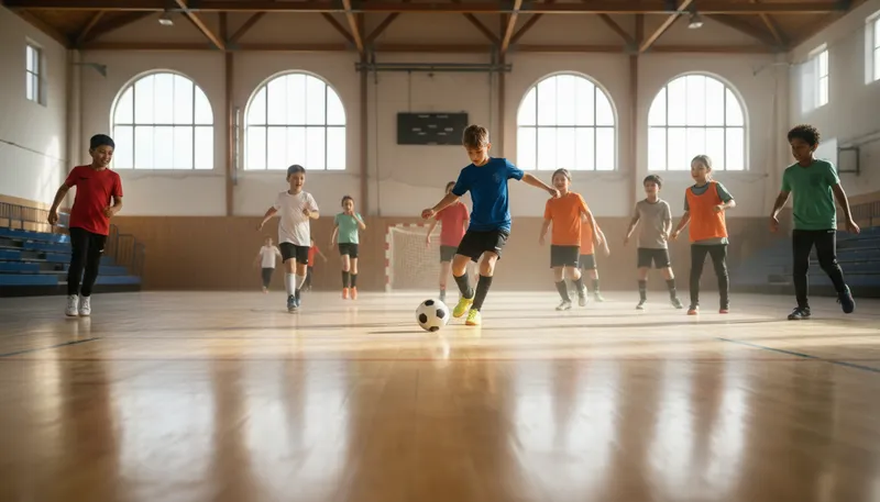 Illustration of futsal: A variant of soccer played indoors.