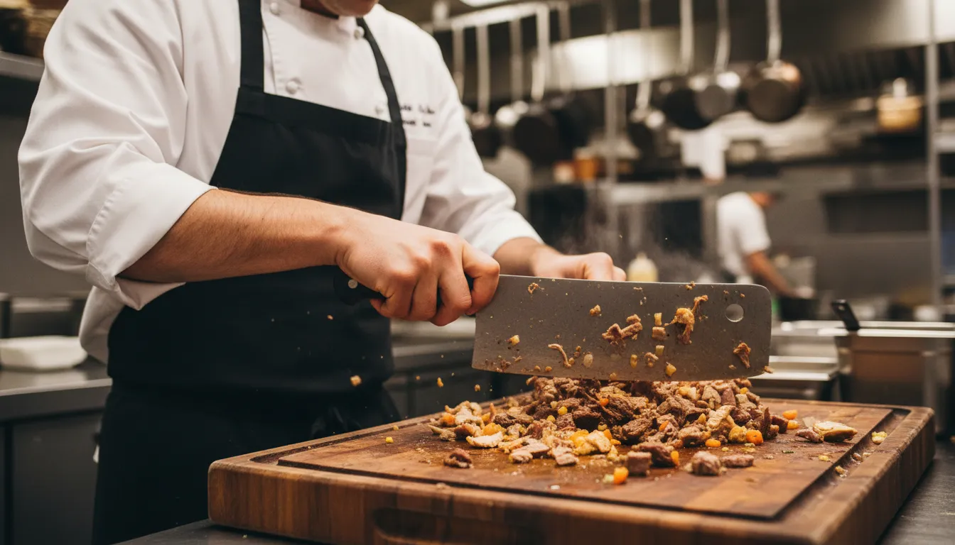Ilustração de hash: To chop food into small pieces.
