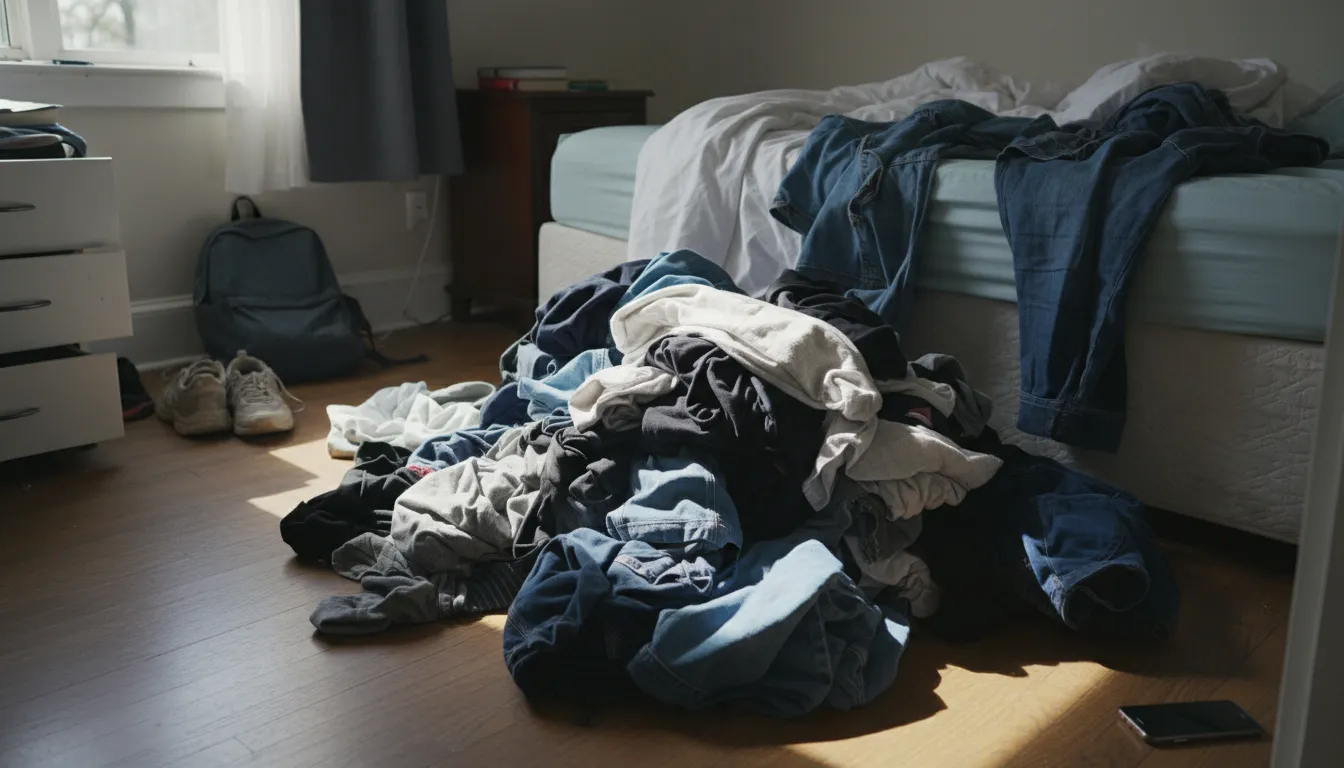 laundryのイラスト：Clothes and linens that need washing.