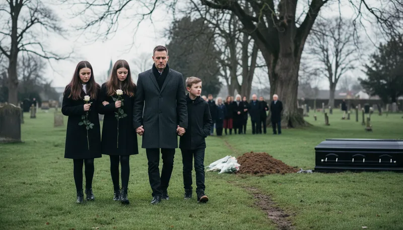 Illustration of funeral: a ceremony honoring someone who died.
