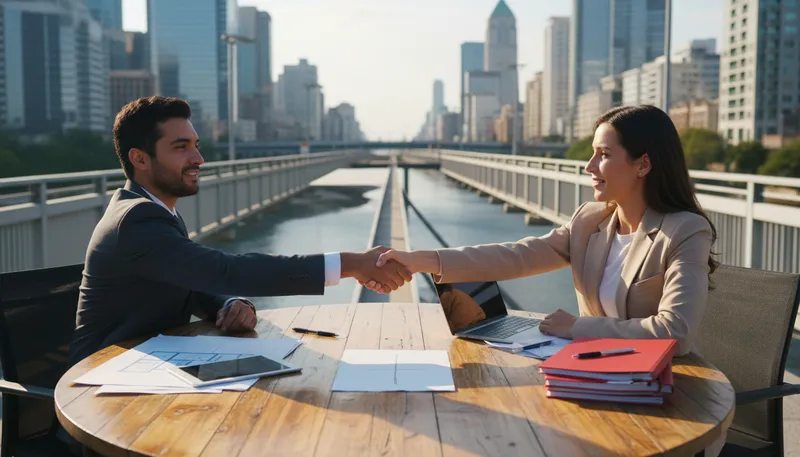 Illustration of meet halfway: to compromise or find a middle ground