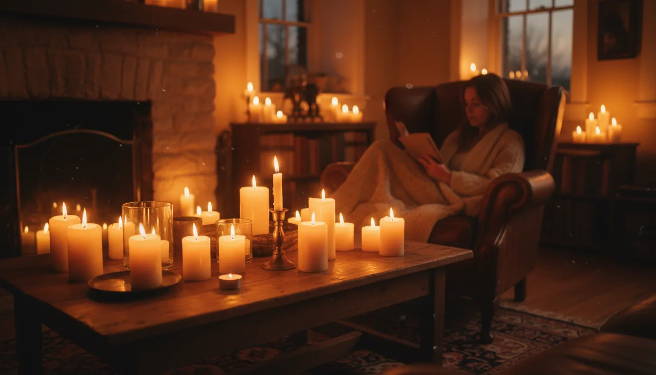 ภาพประกอบของ candlelight: The soft glow from a burning stick of wax.