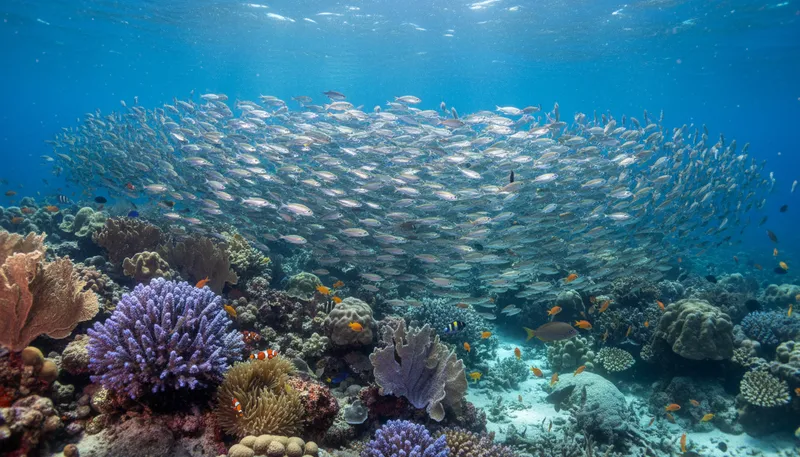 Illustration of school: A group of fish swimming together.