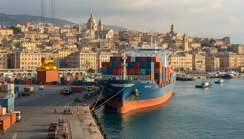 Illustration of genoa: a port city in Italy known for trade.