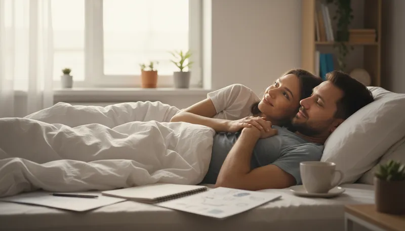 Illustration of pillow talk: intimate conversation in bed.