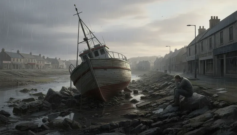 Illustration of hit the rocks: To fail or collapse suddenly.