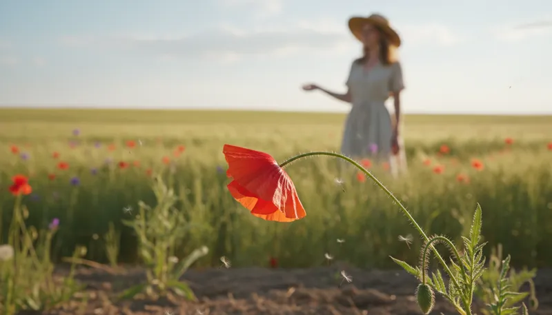 Illustration of poppy: A flowering plant with bright red blooms.