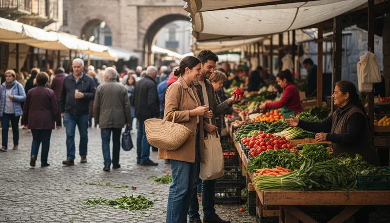 Illustration of exchange: marketplace for trading goods or services