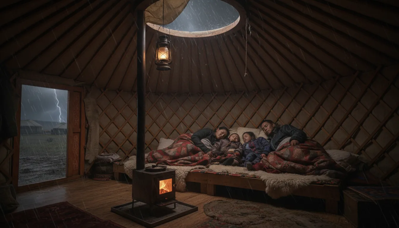 ger 的插图：A round tent used by nomads in Mongolia.