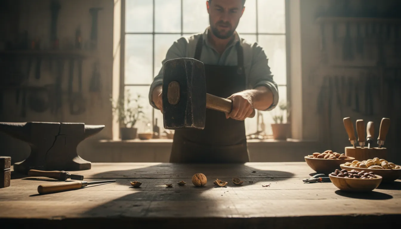 Ilustración de use a sledgehammer to crack a nut: use excessive force for a small problem