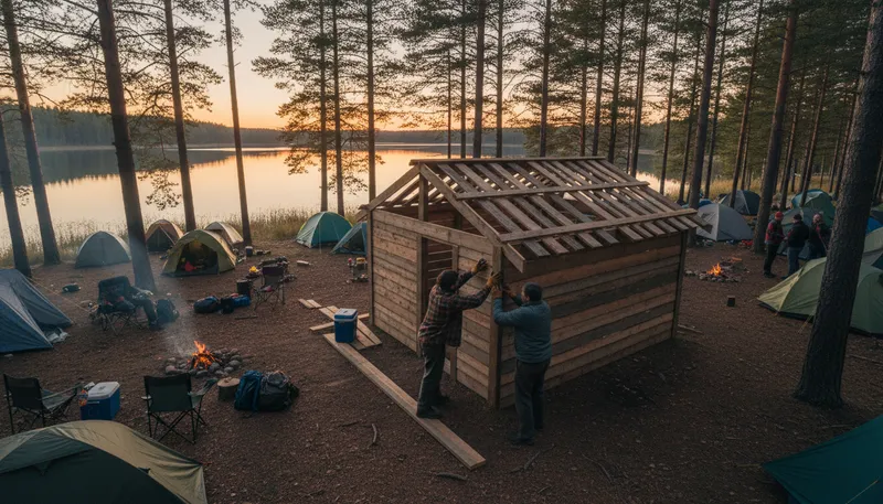 Illustration of barack: A type of shelter or temporary building.