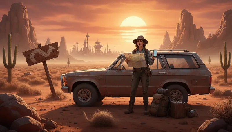 Illustration of take a wrong turn at albuquerque: to make a mistake or go off course