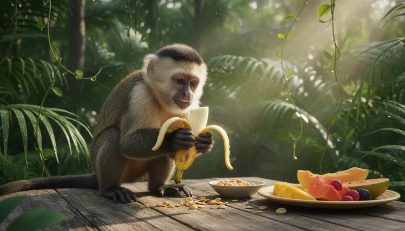 Illustration of banana: A long yellow fruit, soft and sweet inside.