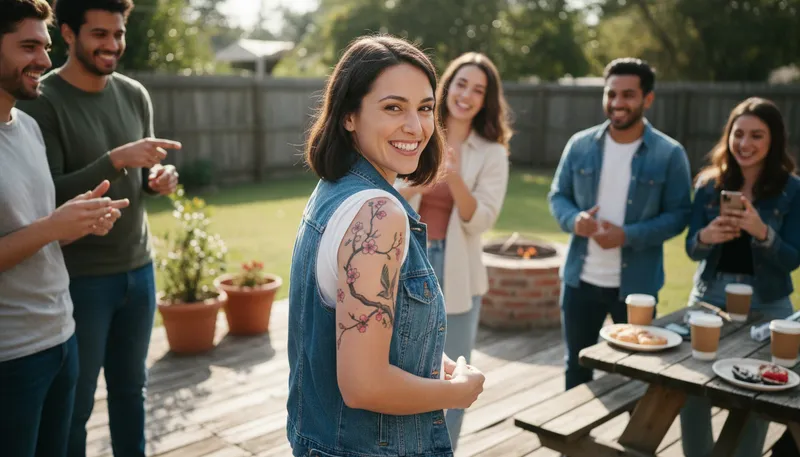 Illustration of tat: A casual term for a tattoo.